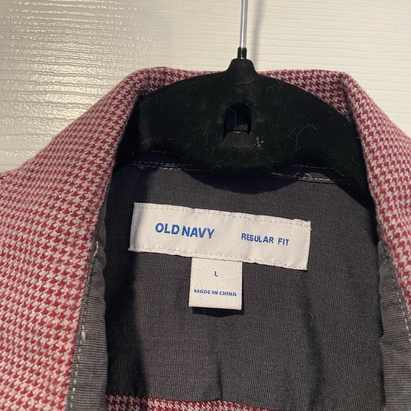Old Navy Mens Size L Burgundy Gray Houndstooth Collared Button Down Shirt - Picture 6 of 12